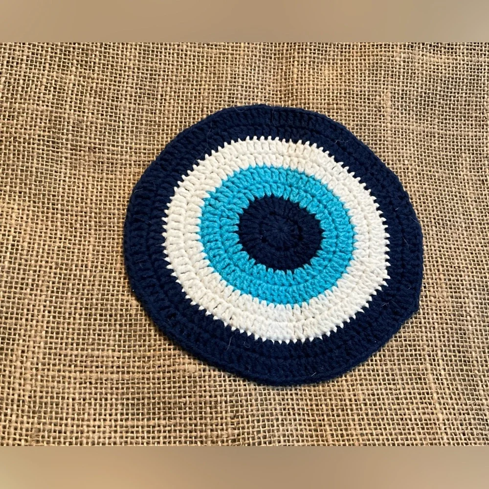 Beige Tote Bag with Blue Evil Eye Design - Picture 5 of 6